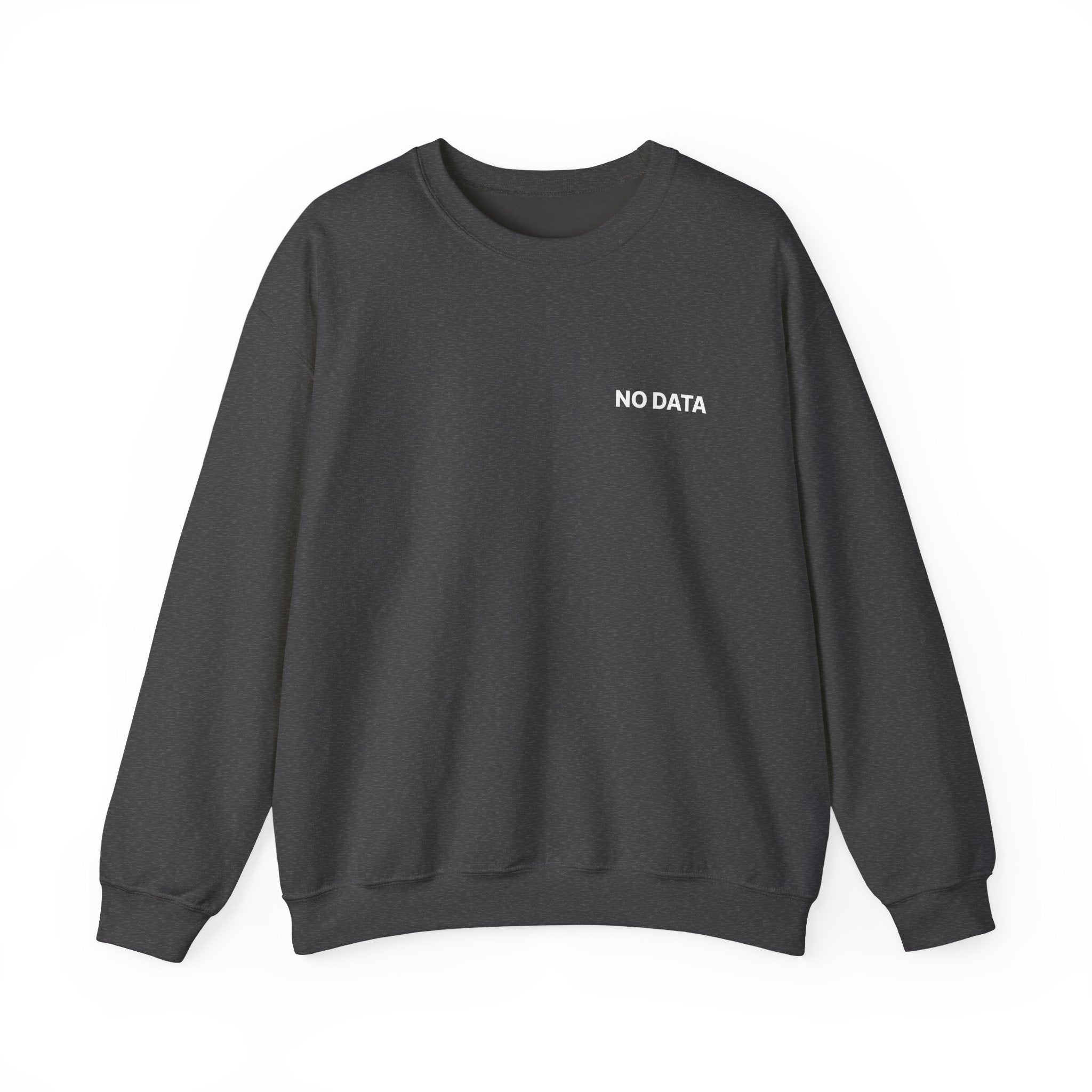 Black sweatshirt with 'NO DATA' text on a white background