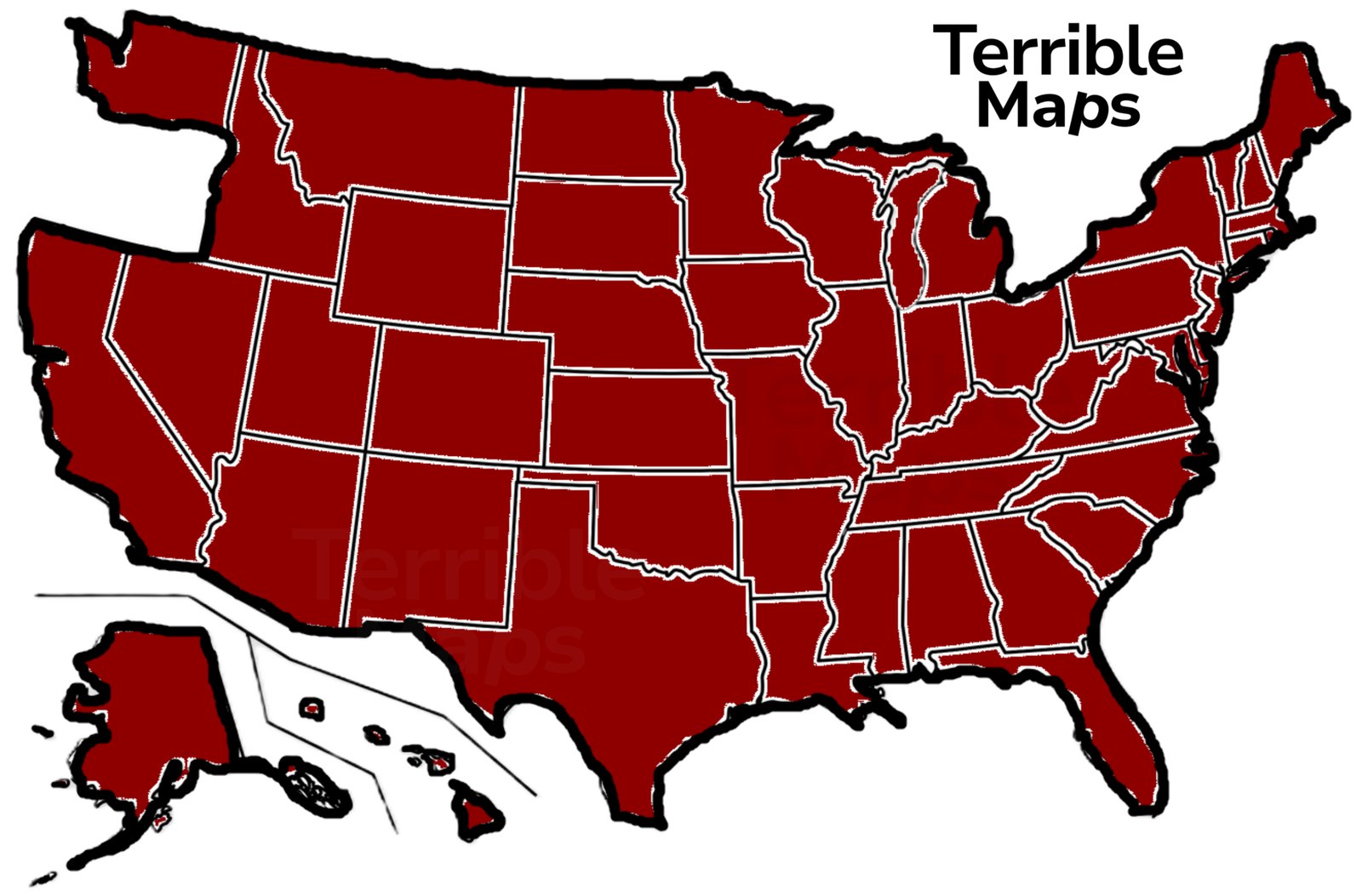 Map of the US with Oregon missing and Washington stretched down to fill the space